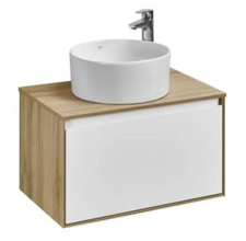 Тумба с раковиной Акватон Либерти 70 см, дуб эльвезия, белый, раковина накладная Mila 40, столешница дуб эльвезия, 1A2798К2LYC70