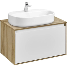 Тумба с раковиной Акватон Либерти 70 см, дуб эльвезия, белый, раковина накладная Одри Round 62 x 42, столешница дуб эльвезия, 1A2798К5LYC70