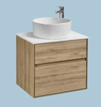 Тумба с раковиной Акватон Либерти 60 см, дуб эльвезия, раковина накладная Mila 40 см, столешница белая, 1A2794К2LY010