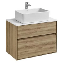 Тумба с раковиной Акватон Либерти 60 см, дуб эльвезия, раковина накладная Mila 50 x 35, столешница белая, 1A2794К1LY010