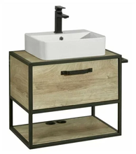 Тумба с раковиной Акватон Лофт Фабрик 65 см подвесная, раковина квадратная, дуб эндгрейн, 1A2423K2LTDU0