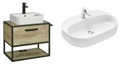 Тумба с раковиной Акватон Лофт Фабрик 65 см подвесная, раковина овальная, дуб эндгрейн, 1A2423K0LTDU0