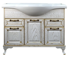 Тумба с раковиной Loranto Пандора 105 см напольная, раковина Классик 105, массив, белое золото, CS00075992