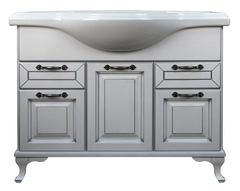 Тумба с раковиной Loranto Пандора 105 см напольная, раковина Классик 105, массив, белое серебро, CS00075993