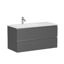 Тумба под раковину Sancos Folk FL100LGS/FL100RGS, 100 см, подвесная, с рельефным фасадом, левая/правая, цвет grey soft