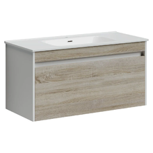Тумба под раковину Sancos Smart 100, подвесная, дуб бардолино/белый глянец, SM100E
