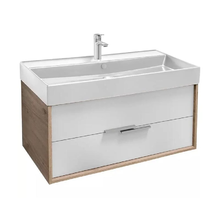 Тумба под раковину Jacob Delafon Vivienne 100 см, корпус дуб давос натуральный, фасад белый блестящий, ручки хром, EB1668-E75-J5