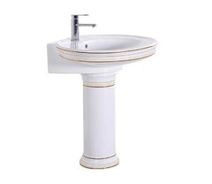 Раковина CeramaLux Lux Classic 4286 75 x 57 x 84.5 см напольная с пьедесталом, белая, золото