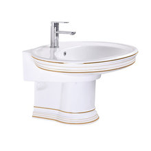 Раковина CeramaLux Lux Classic 4290 75 x 57 x 49.5 см подвесная с полупьедесталом, белая, золото