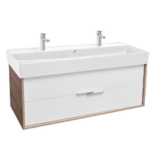 Тумба под раковину Jacob Delafon Vivienne 120 см, корпус дуб давос натуральный, фасад белый блестящий, ручки хром, EB1669-E75-J5