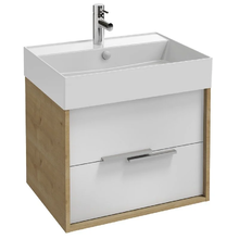 Тумба под раковину Jacob Delafon Vivienne 60 см, корпус дуб давос натуральный, фасад белый блестящий, ручки хром, EB1666-E75-J5