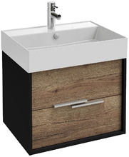 Тумба под раковину Jacob Delafon Vivienne 60 см, корпус чёрный глянцевый, фасад дуб табак, ручки хром, EB1506-M90-E52