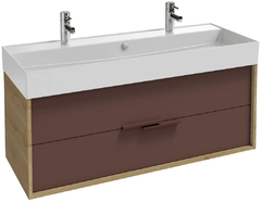 Тумба под раковину Jacob Delafon Vivienne 120 см, корпус арлингтонский дуб, фасад ледяной-коричневый глянцевый, ручки хром, EB1509-E70-N23