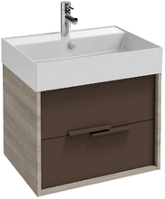 Тумба под раковину Jacob Delafon Vivienne 60 см, корпус серый дуб, фасад светло-коричневый матовый, ручки хром, EB1506-E71-M65