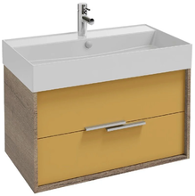 Тумба под раковину Jacob Delafon Vivienne 80 см, корпус дуб табак, фасад императорский жёлтый глянцевый, ручки хром, EB1507-E52-G1N