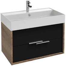 Тумба под раковину Jacob Delafon Vivienne 80 см, корпус дуб табак, фасад черный матовый лак, ручки хром, EB1507-E52-M61