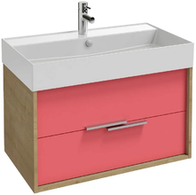 Тумба под раковину Jacob Delafon Vivienne 80 см, корпус арлингтонский дуб, фасад алый глянцевый, ручки хром, EB1507-E70-G1J