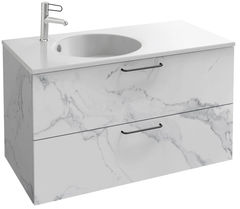 Тумба под раковину Jacob Delafon Odeon Rive Gauche 100 см, EB2524-R9-NR4, цвет белый мрамор, ручки черные