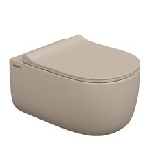 Унитаз BERGES подвесной EGO XL матовый жасмин Rimless 54 см, сиденье EGO XL Slim SO матовый жасмин, микролифт, быстросъем, 082728