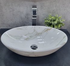 Раковина CeramaLux Серия MNC, D1147-505(340), 52 х 34 см, накладная, цвет белый мрамор