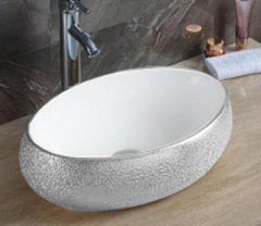 Раковина CeramaLux NC, 49 х 34 см, накладная, белая, хром, 433SS