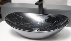 Раковина CeramaLux NC 7404BM 60.5 x 36 x 14 см накладная, округлая, черный мрамор