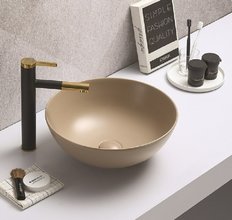 Раковина CeramaLux Серия NC, 104MC-1, 41,5 х 41,5 см, накладная, с донным клапаном, цвет капучино матовый