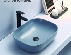 Раковина CeramaLux Серия NC, 78104MHL-4, 50,5 х 40,5 см, накладная, с донным клапаном, цвет голубой матовый