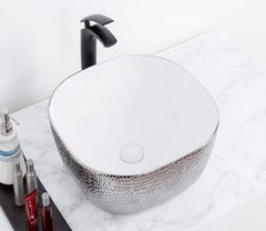 Раковина CeramaLux Серия NC D1301H021 накладная, текстурная, белый/серебро