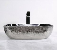 Раковина CeramaLux Серия NC, D1333H009, 45,5 х 32,5 см, накладная, цвет белый, серебро глянцевое