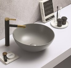 Раковина CeramaLux Серия NC, 104MH-5, 41,5 х 41,5 см, накладная, с донным клапаном, цвет светло-серый матовый