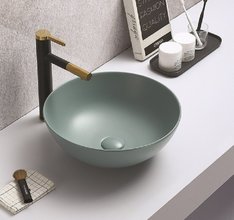 Раковина CeramaLux Серия NC, 104MLG-6, 41,5 х 41,5 см, накладная, с донным клапаном, цвет зеленый матовый