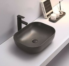 Раковина CeramaLux Серия NC, 78104MDH-2, 50,5 х 40,5 см, накладная, с донным клапаном, цвет серый матовый