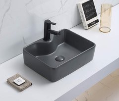 Раковина CeramaLux Серия NC, 7291MDH-2, 48,5 х 37,5 см, накладная, с донным клапаном, цвет серый матовый