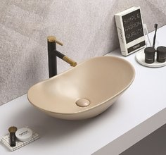 Раковина CeramaLux Серия NC, 7811AMC-1, 61,5 х 36 см, накладная, с донным клапаном, цвет капучино матовый