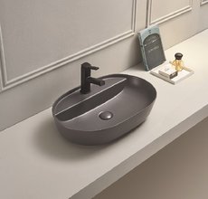 Раковина CeramaLux Серия NC, 78325XMDH, 61 х 40 см, накладная, цвет серый матовый