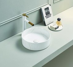 Раковина CeramaLux Серия MNC, C1112, 35,8 х 35,8 см, накладная, цвет белый мрамор