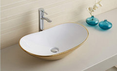 Раковина CeramaLux NC, 61.5 х 36 см, накладная, белая, золото, 7811AJW