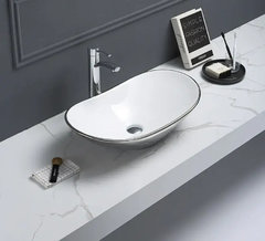 Раковина CeramaLux NC, 61.5 х 36 см, накладная, белая, хром, 7811ASW