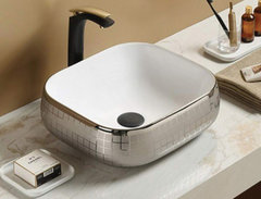 Раковина CeramaLux NC, 45 х 40 см, накладная, белая, хром, 78321