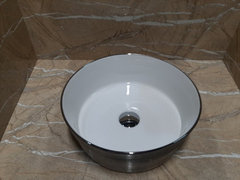 Раковина CeramaLux LuxeLine C1054, 36.5 х 36.5 см, накладная, белая, серебро