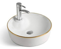Раковина CeramaLux Серия NC D1306H011 накладная, белый, кромка золотая