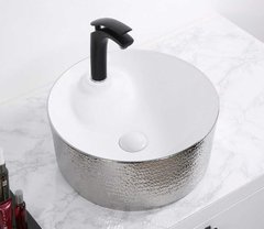 Раковина CeramaLux Серия NC D1306H021 накладная, белый/серебро