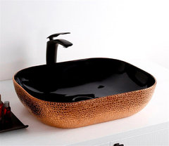 Раковина CeramaLux Серия NC D1302H024 накладная, черный/бронза