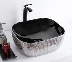 Раковина CeramaLux Серия NC D1302H020 накладная, черный/серебро