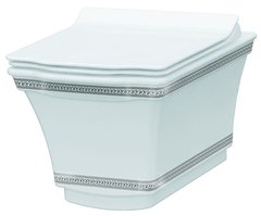 Подвесной безободковый унитаз Boheme Hermitage 951-CR Chrome с узором, белый, хром