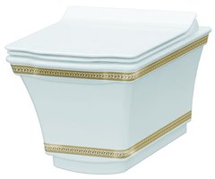 Подвесной безободковый унитаз Boheme Hermitage 951-G Gold с узором, белый, золото