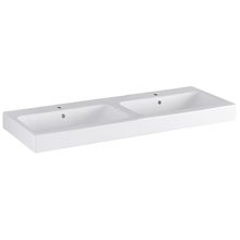 Раковина Geberit iCon 124120000, 120 х 48,5 см, двойная, переливы и отверстия под смесители по центру чаш, белая
